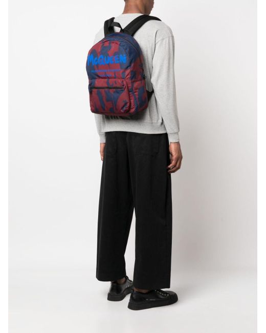Alexander McQueen Graffiti Logo-print Backpack in Blue for Men