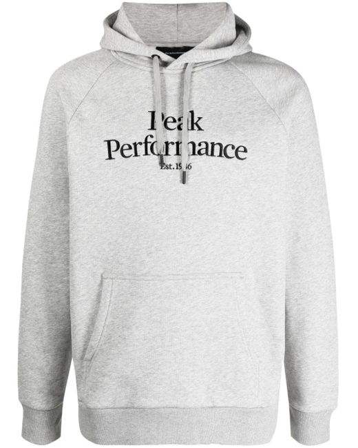 Peak Performance Logo-print Long-sleeved Cotton Hoodie in Gray for Men |  Lyst