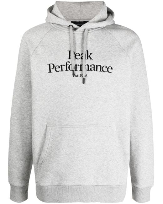 Peak Performance Logo print Long sleeved Cotton Hoodie in Gray for