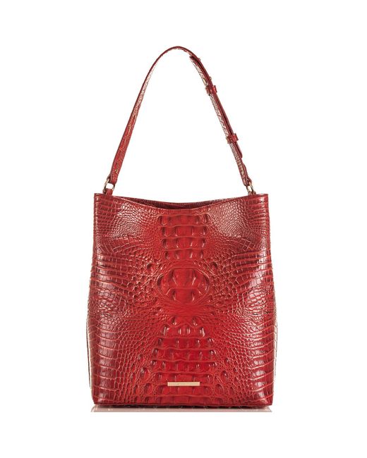 Brahmin Red Melbourne Collection Croco-embossed Large Amelia Bucket Bag