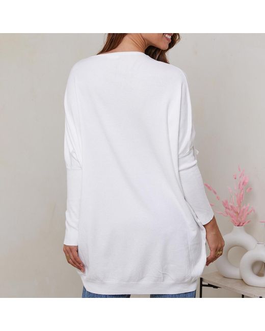 Sofiacashmere White Cashmere Blend Bow Jumper