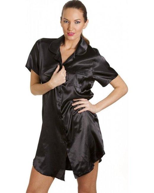 CAMILLE Black Satin Nightshirt