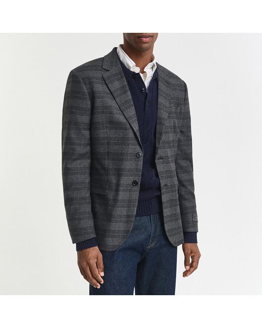 Gant Blue Charcoal Glencheck Slim Wool Blend Suit Jacket