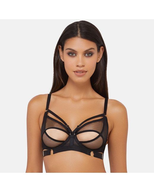 Wolf & Whistle Black Alexa Mesh Overlay Thick Strap Bra