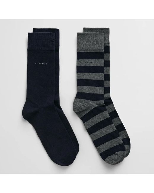 Gant Blue Barstripe And Solid Socks 2-Pack