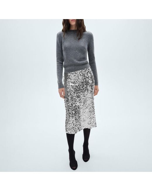 Mango Gray Sequin Midi Skirt