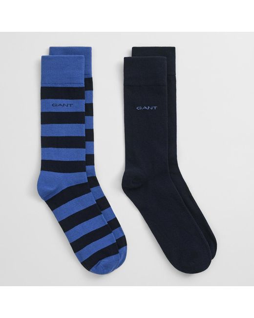 Gant Blue Barstripe And Solid Socks 2-Pack