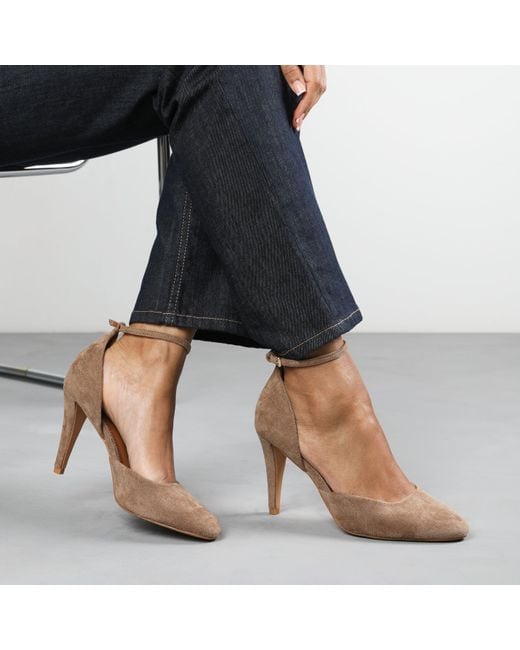 Where's That From Blue 'Piper Camel Suede Ankle Strap Heels