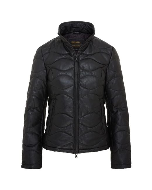 Infinity Leather Black Puffer Warm Quilted Leather Bomber Jacket