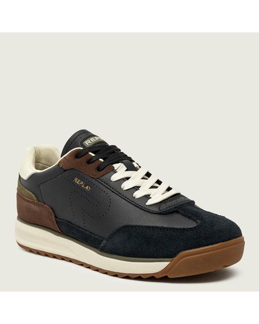 Replay Blue Suede Insert Leather Trainers