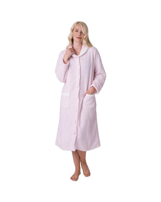 CAMILLE Pink Supersoft Button Front Housecoat