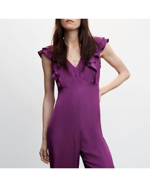Mango Purple Ruffled Jumpsuit With Open Back