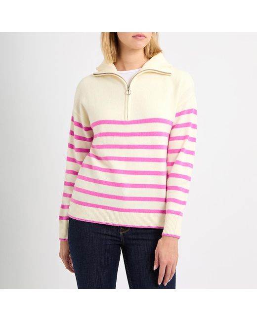 Crew Pink Cream Stripe 1/2 Zip Knitted Jumper