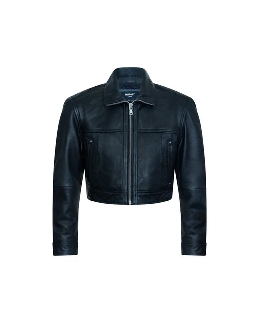 Infinity Leather Blue Cropped Biker Leather Jacket