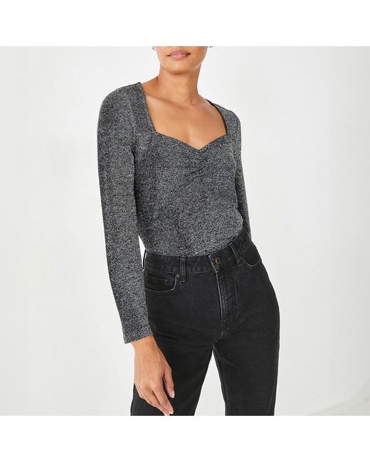 Hush Gray Metallic Sweetheart Top