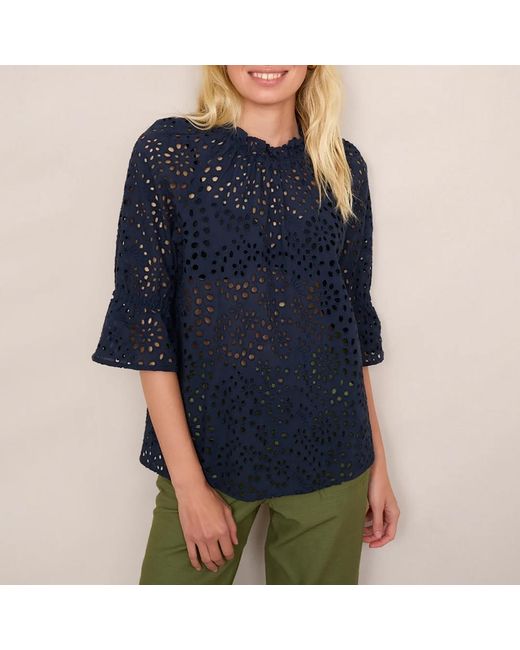 Wyse Blue Ruby Broderie Cotton Top