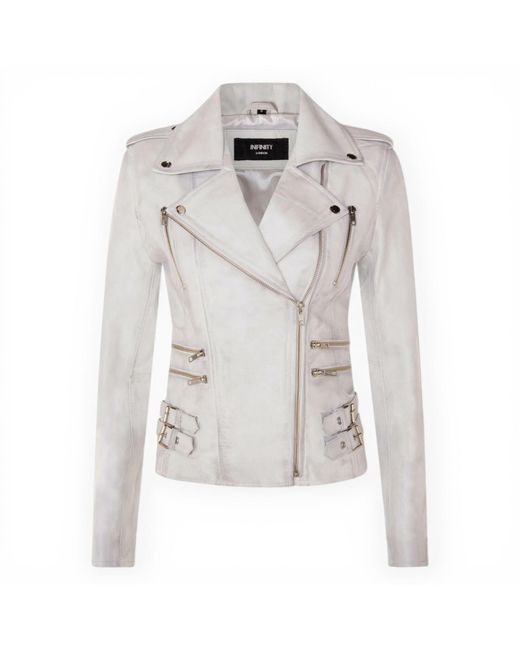 Infinity Leather Gray Leather Brando Biker Jacket-Loddon