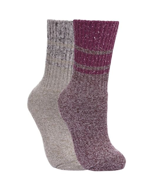 Trespass Purple Boot Socks Cotton Grape Wine/Oatmeal