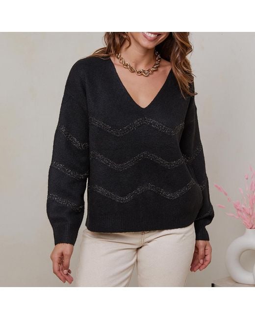 Sofiacashmere Black V Cashmere Blend Embellished Jumper