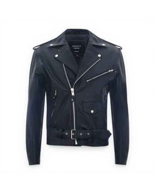 Infinity Leather Blue Cow-Hide Brando Biker Jacket -Sandy