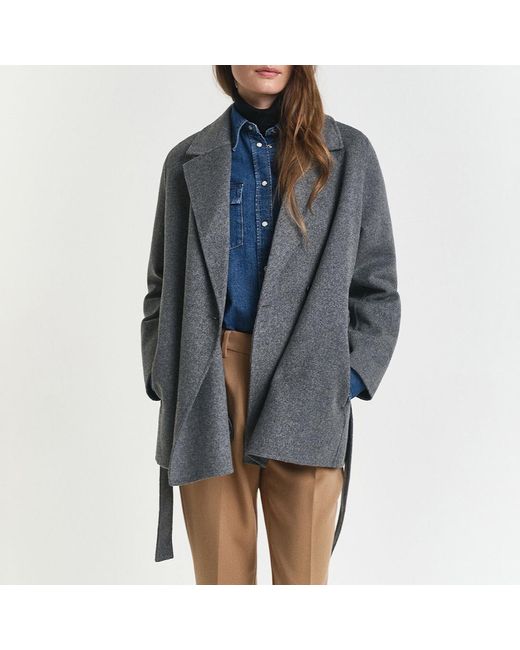 Gant Blue Handstitched Wool Blend Belted Jacket