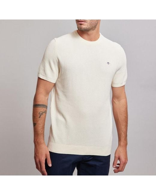 Gant White Micro Textured Cotton T-Shirt