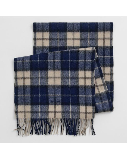 Gant Blue Wool Checked Scarf