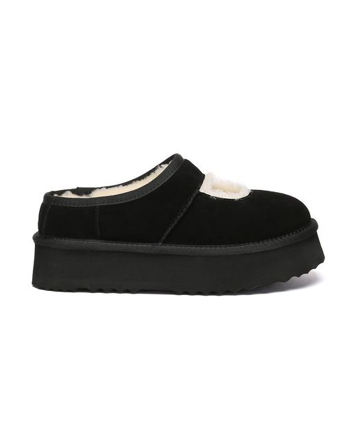 EVER AU Black Plumed Ankle Platform Slippers