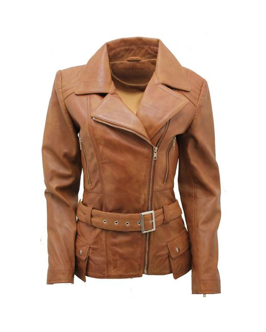 Infinity Leather Brown Tan Long Leather Biker Jacket-Quito
