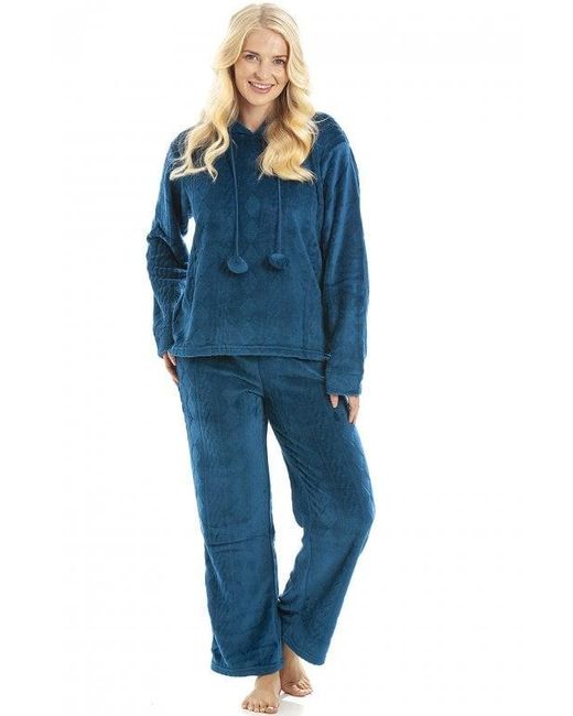 CAMILLE Blue Supersoft Hooded Pyjama Set