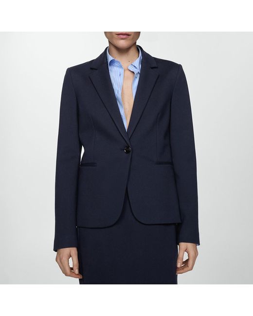 Mango Blue Dark Fitted Jacket With Blunt Stitching