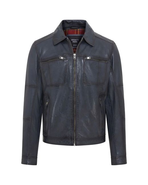 Infinity Leather Blue Vintage Classic Short Soft Leather Biker Jacket