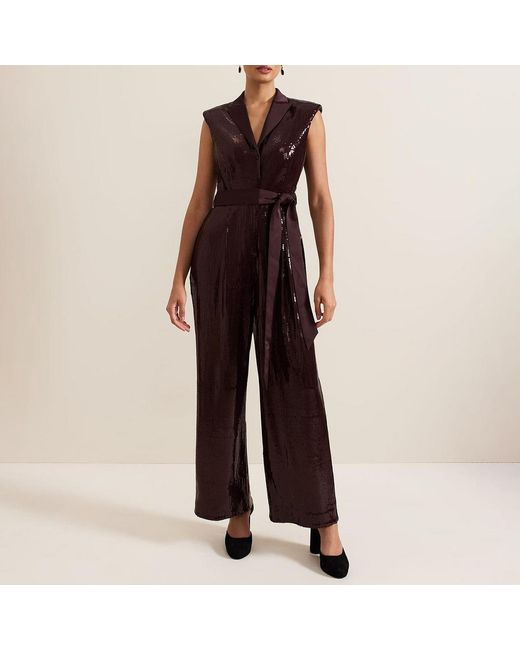 Phase Eight Black Burgundy Ivey Sequin Jumpsuit