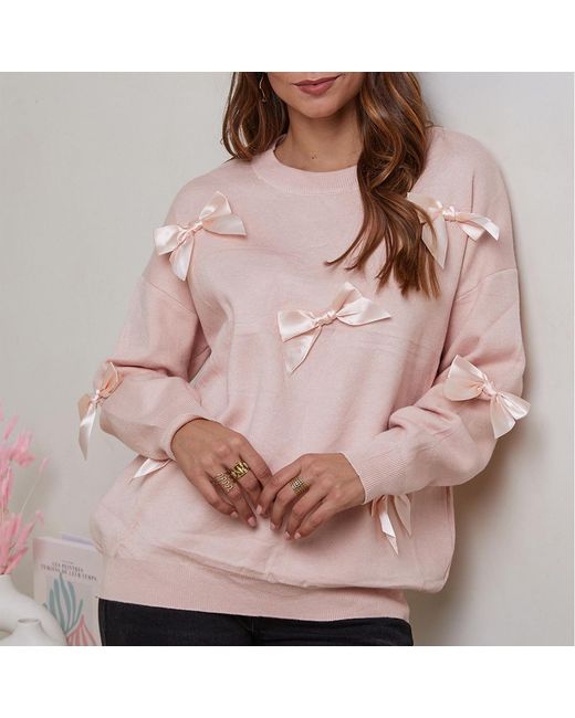 Sofiacashmere Pink Soft Cashmere Blend Ribbon Jumper