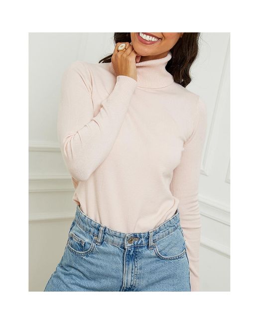Sofiacashmere White Cashmere Blend Roll Neck Jumper