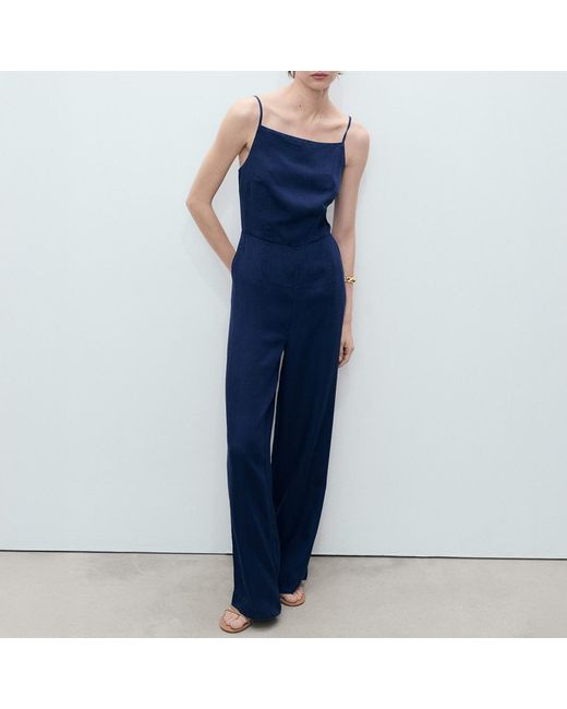 Mango Blue Long Denim-Effect Jumpsuit