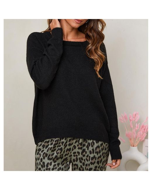 Sofiacashmere Black Cashmere Blend Round Neck Jumper