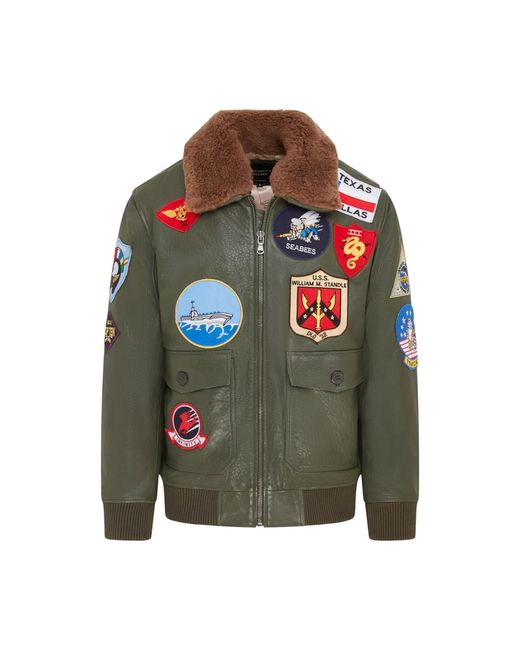 Infinity Leather Green A2 Top Gun Leather Bomber Jacket-Camborne