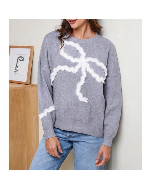 Sofiacashmere Blue Cashmere Blend Mesh Bow Jumper