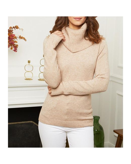 Sofiacashmere Natural Biege Roll Neck Slim Fit Jumper