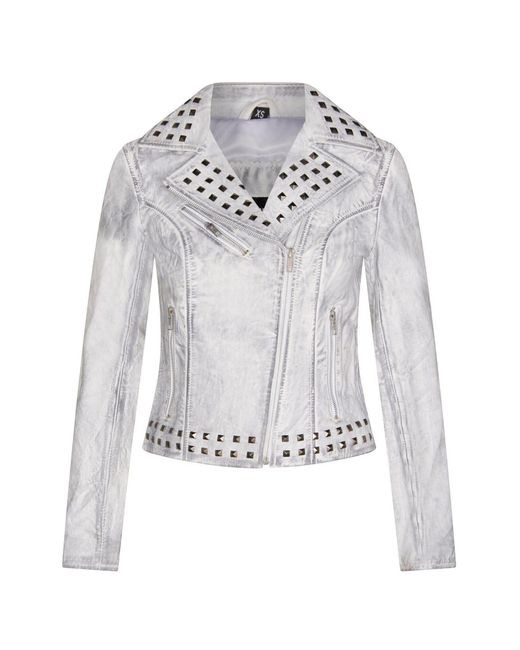 Infinity Leather Gray Gothic Biker Leather Jacket With Studs-Bilbao