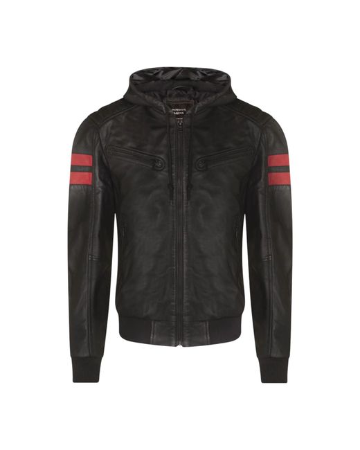 Infinity Leather Black Leather Hooded Bomber Jacket