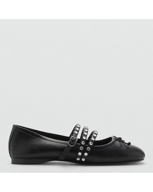 Mango Black Studded Ballet Flats With Straps