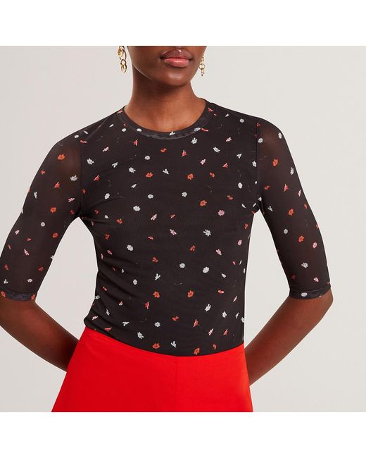 Ted Baker Black Cailla Printed Mesh Half Sleeve Top