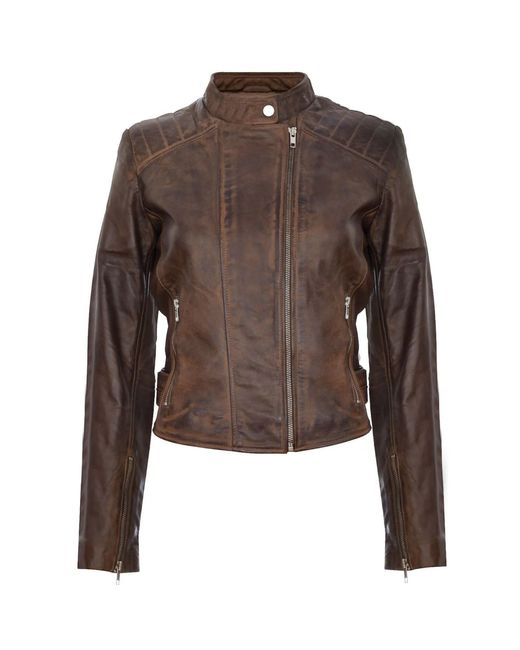 Infinity Leather Brownleather Biker Jacket-Celaya