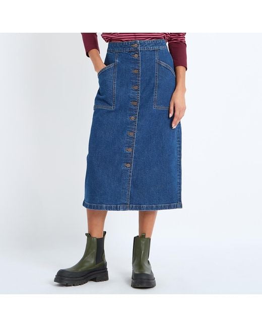 Crew Blue Dark Denim Buttoned Midi Skirt