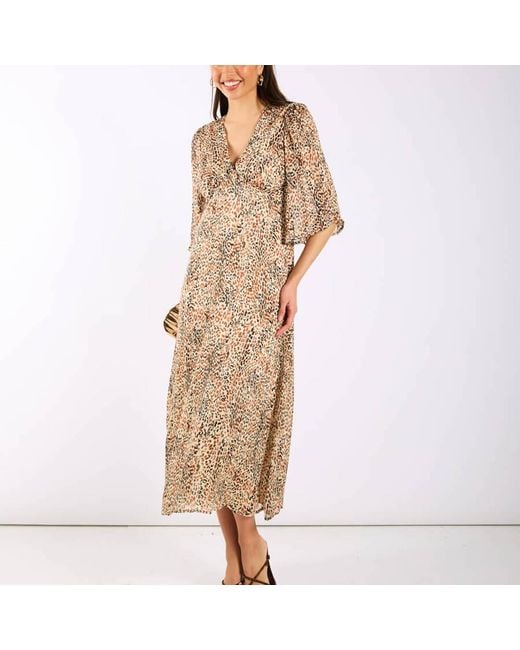 Needs No Label Natural Leopard Printed Shimmer Midi Dress