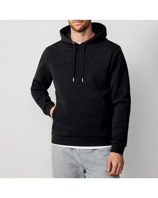 Hackett Black Embossed Cotton Blend Hoodie