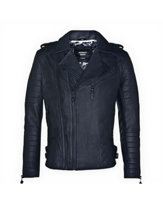 Infinity Leather Blue Double Zip Leather Biker Jacket-Sandbach