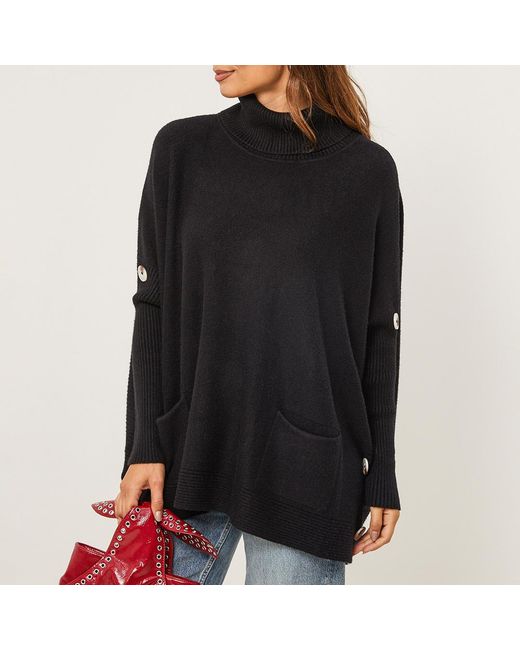 Sofiacashmere Black Cashmere Roll Neck Jumper